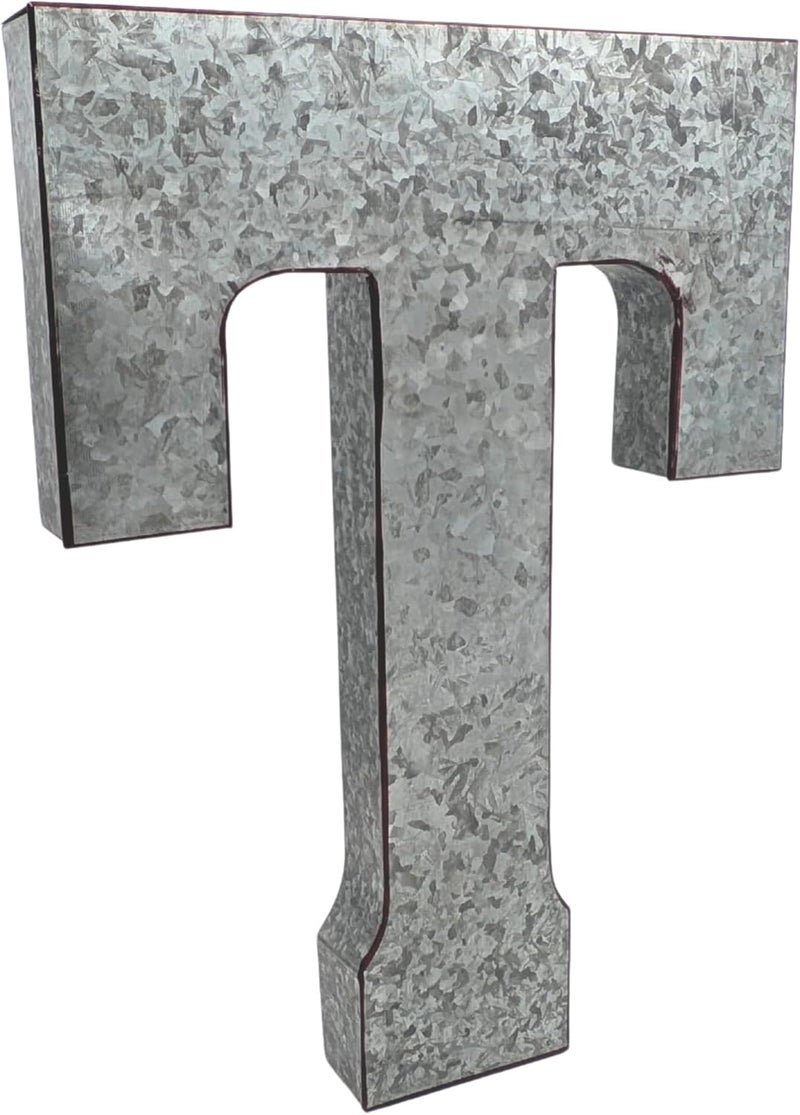 Science Purchase 20" Metal Letter T Wall Decor, Silver with Rusted Edges, Galvanized Wall Mountable Decoration for Country, Mid-Century, or Farmhouse Themed Room or Event - Image 1